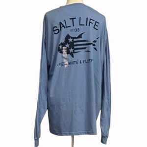 Salt Life Mens Blue Extra Large LS Fishing T-Shirt Bluefin American Flag